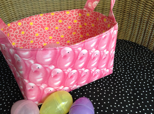 Two Handle Fabric Easter Basket Storage Bin Made from Peeps Fabric Pink or Yellow