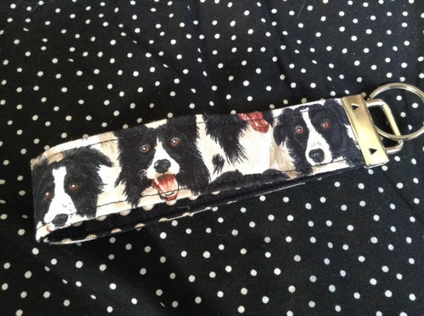 Handmade Keychain Fabric Key Fob Wristlet Made From Border Collies Dog Fabric