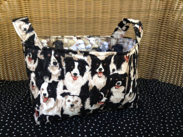 Fabric Basket Storage Bin Made from Border Collies Dog Fabric