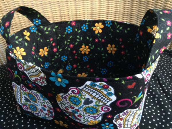 Fabric Basket Storage Bin Made from Skulls Fabric Dia De Los Muertos