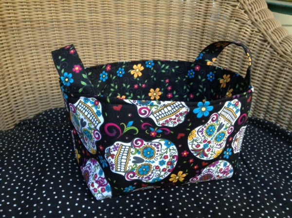 Fabric Basket Storage Bin Made from Skulls Fabric Dia De Los Muertos