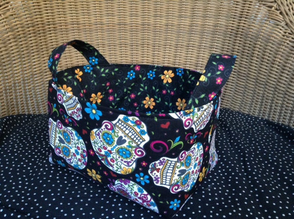 Fabric Basket Storage Bin Made from Skulls Fabric Dia De Los Muertos