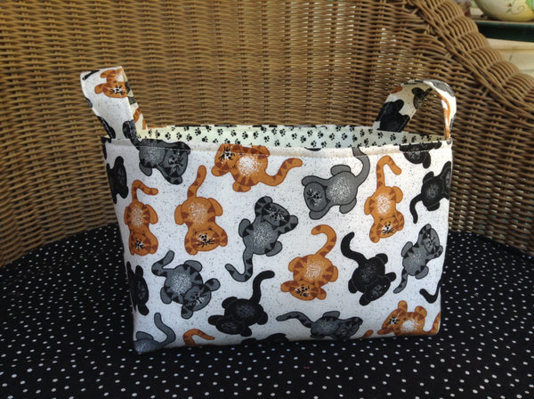 Fabric Basket Storage Bin Made from Tabby Cat and Pawprint Fabric