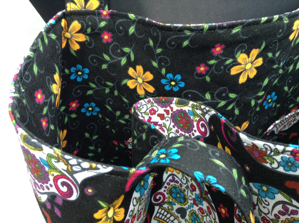 Tote Bag Made From Dia De Los Muertos Black Skull Fabric Day of the Dead