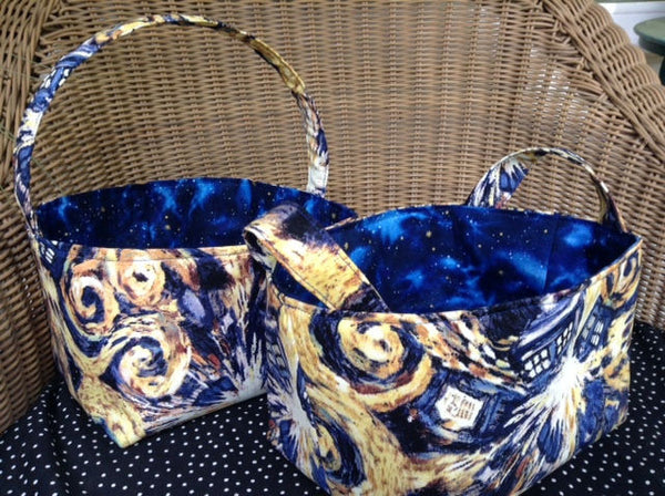 Fabric Basket Storage Bin Made from Dr. Who Starry Night TARDIS Fabric