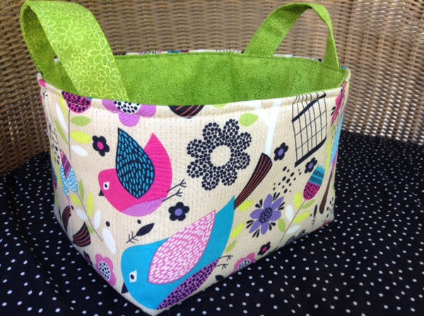 Fabric Easter Basket Storage Bin Made from Cute Bird Fabric