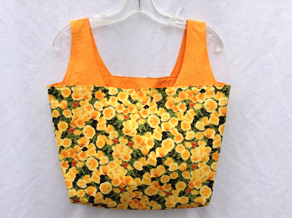 Large Reversible Grocery Bag Tote Purse Made From California Poppies Fabric