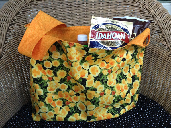 Large Reversible Grocery Bag Tote Purse Made From California Poppies Fabric