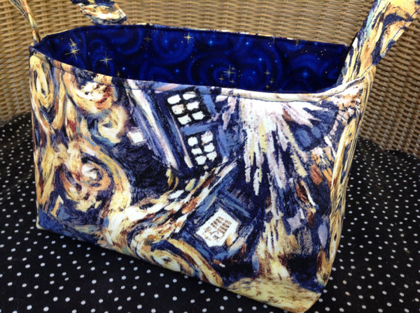 Fabric Basket Storage Bin Made from Dr. Who Starry Night TARDIS Fabric