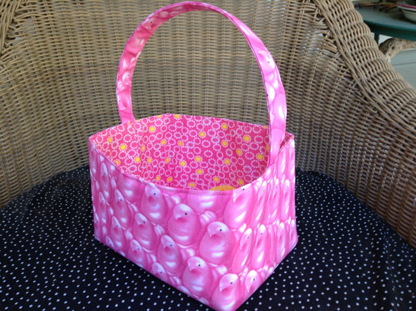 Two Handle Fabric Easter Basket Storage Bin Made from Peeps Fabric Pink or Yellow