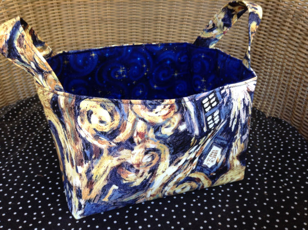 Fabric Basket Storage Bin Made from Dr. Who Starry Night TARDIS Fabric