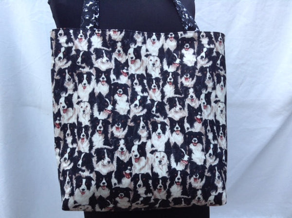 Border Collies Fabric Handmade Tote Purse Bag With Sheep Lining