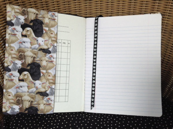 Fabric Composition Book Cover Made With Border Collies and Sheep Fabric