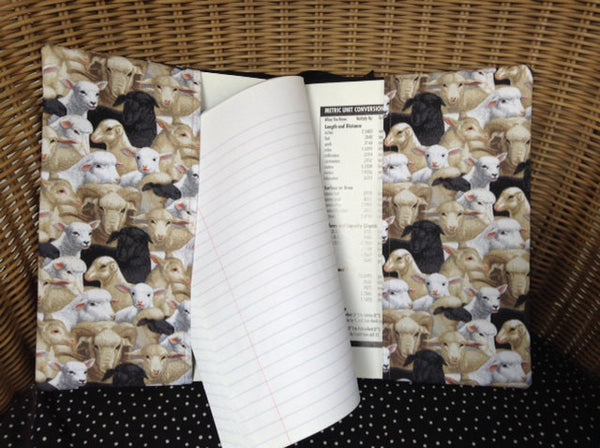 Fabric Composition Book Cover Made With Border Collies and Sheep Fabric